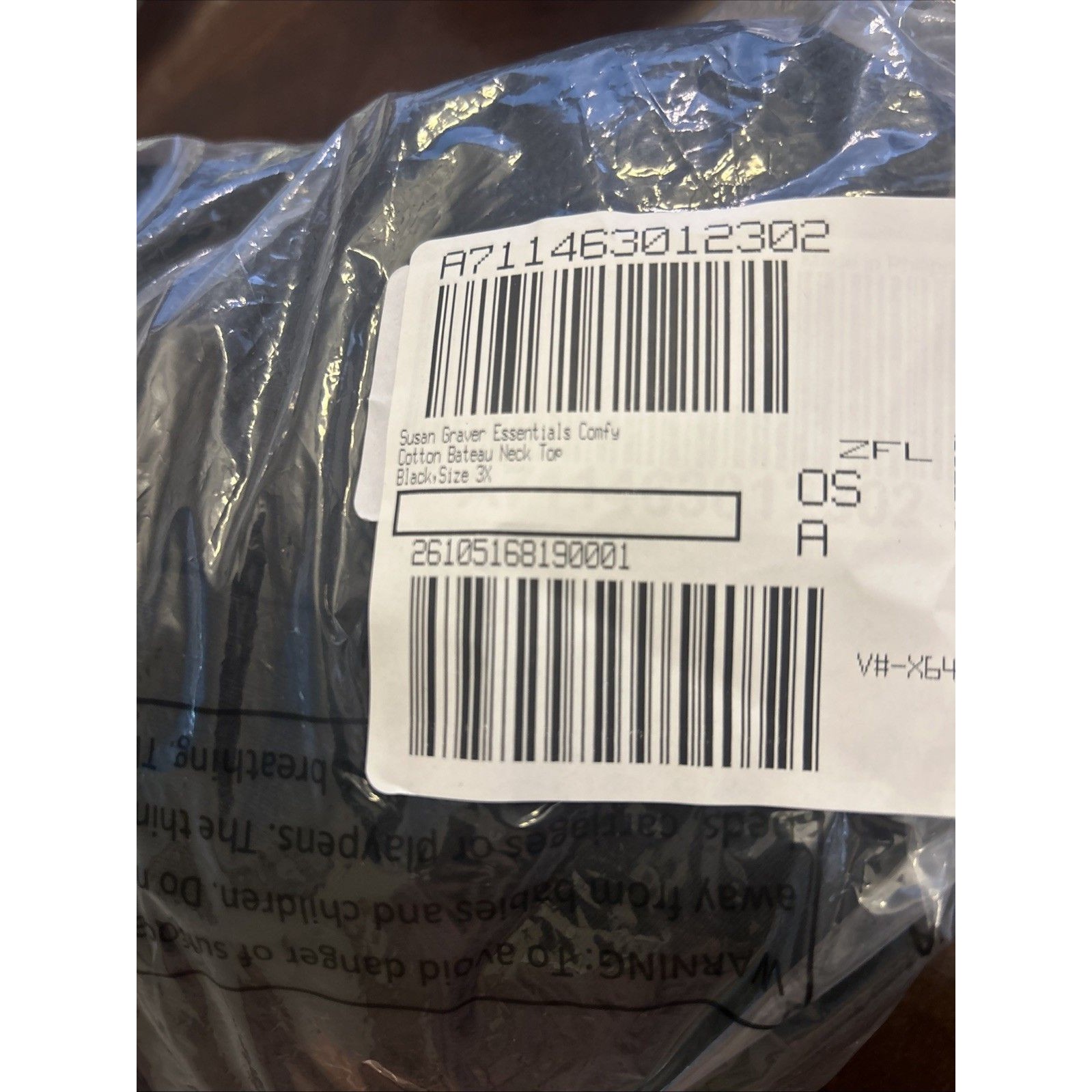 Susan Graver Essentials Comfy Cotton Bateau Neck Top Black 3x — image 8 of 8